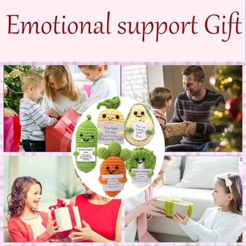 Fumonebuty 5PCS Handmade Emotional Support Crochet Gift ，Encouragement Support Vegetables and Fruits Knitted Dolls with Positive Card Cute Positive Crochet Animals Cheer Up Gift for Friends view 6