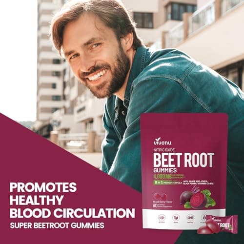 VivoNu Beet Root Gummies 8-in-1 Premium Energy Supplement with CoQ10, Beetroot Extract, Grape Seed Extract, Black Pepper Extract, Vitamins C & B12, L-Arginine & L-Citrulline view 6