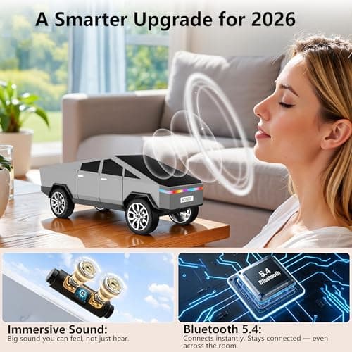 AONOX Cybertruck Bluetooth Speaker for Car, Mini Wireless Speaker with LED Lights, FM Radio, USB/TF Card, TWS Stereo, Desk Gaming Outdoor Use, Gift for Car Lovers view 2