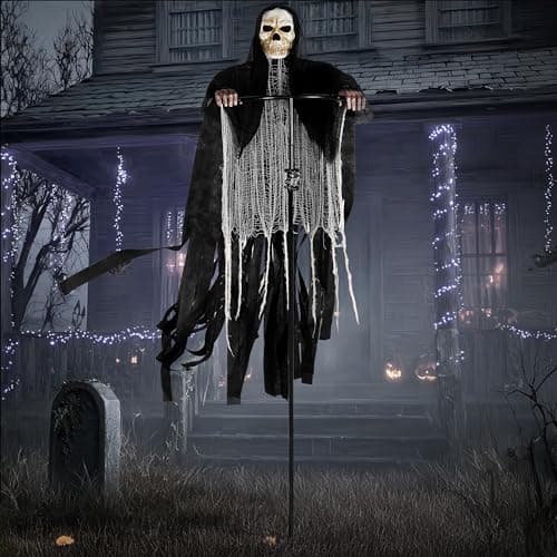 JOYIN Halloween Grim Reaper Decorations Outdoor Rotatable Flying Scream Scarecrow Skeleton Ghosts Decor for Graveyard Haunted House Props, Garden, Porch, Yard Lawn view 6