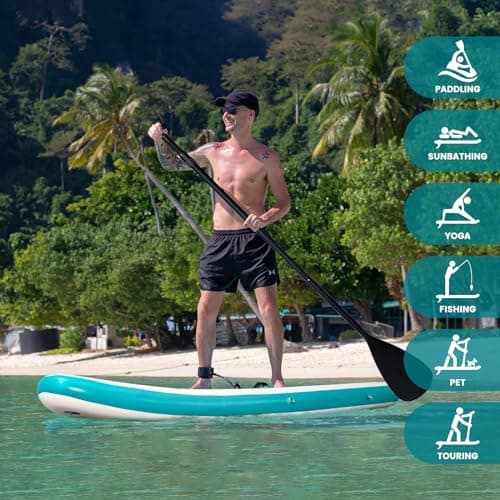 FEATH-R-LITE Inflatable Paddle Board Stand Up Paddleboards for Adults SUP with Premium Accessories Pump, Adjustable Paddle, Leash, Three Fins, Backpack view 5