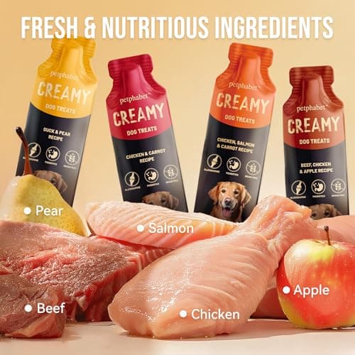 PETPHABET Lickable Squeeze Treats for Dogs, Creamy Puree Dog Food Meal Topper, Puppy Pouch Treats for Training and Enrichment, Healthy High Protein Variety Pack (11.2 oz / 8 Pack) view 3