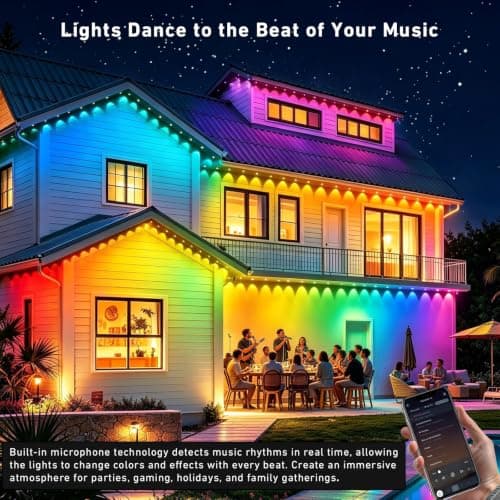 AMURTH 600FT Permanent Outdoor Lights RGB+IC Lights, IP67 Waterproof Smart Eave Lighting, with App/Remote Control Eaves Light, DIY LED Scenes Modes for House Roof Decor Party view 6