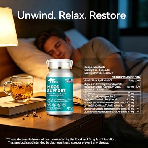 TJIKKO Magnesium Complex 250mg for Sleep Support– 90 Capsules | Glycinate, Citrate, Oxide & Taurate with GABA, 5-HTP, L-Theanine & Ashwagandha – Melatonin-Free Calm & Relaxation view 2