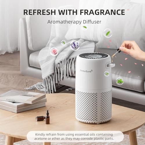Air Purifier for Home Bedroom, AromaRoom H13 HEPA Air Filter For Smoke Pollen Dander Hair Smell Air Cleaner, 3-in-1 Filter with Sleep Mode, Quiet Air Cleaner For Pets, Home, Baby Room (White) view 4