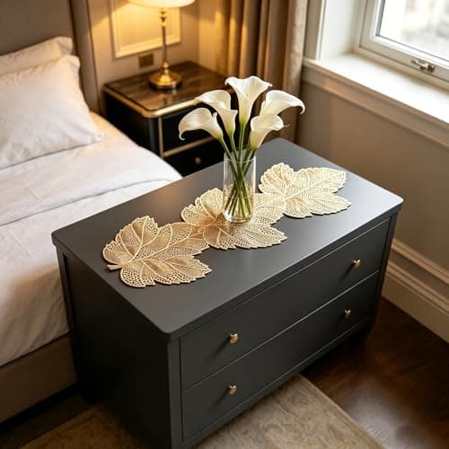 yuboo Gold Table Runner 36 Inch - Waterproof Vinyl Table Runners for Coffee Tables, Leaf Heat Resistant Dresser Runners for Bedroom, Dining, Kitchen, Wedding, Birthday, Mother's Day, Party, Home Decor view 6