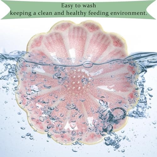 Hamster Food Bowl，2 Pcs Sunflower Hamster Bowls,Hamster Ceramic Food Bowl，Food Dish for Small Animals Hamster Guinea Pig Rat Mice Gerbil Dwarf (Pink+Green) view 6