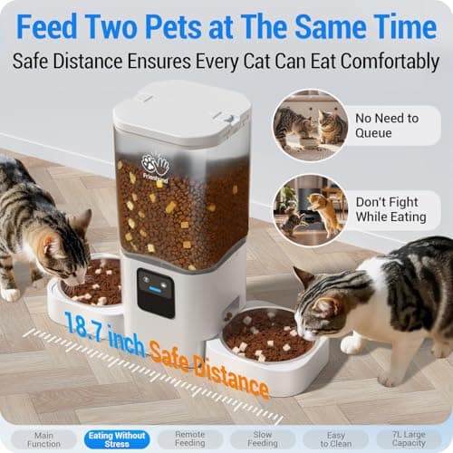 Frienhund Automatic Cat Feeder 2 Cats with Slow Feed: Dual Automatic Dog Feeder with 5G WiFi, Cat Food Dispenser with APP Control for Multiple Pets, Detachable for Easy Clean, Double Pet Bowl - 29 Cup view 3