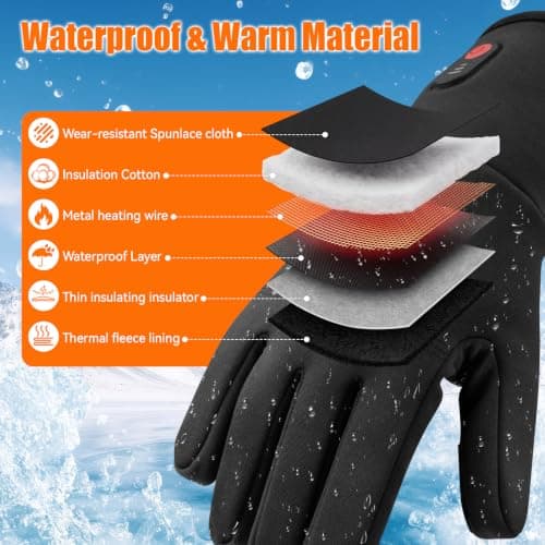 Thin Heated Gloves for Men Women Rechargeable,Electric Winter Work Gloves | Touchscreen Gloves for Cold Weather,Winter Gloves for Motorcycle Skiing Hunting Cycling Camping, waterproof and warm view 4