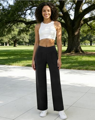 SEAJOJO Yoga Pants Women Wide Leg, High Waisted Stretch Trouser with Pockets for Casual Workout view 4