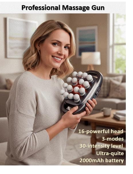 Square Bracket's Professional 16-Head Massage Gun, Deep Tissue & Muscle Recovery, Pain Relief, Whole Body Relax, Certified 2026 Model, Gray view 2