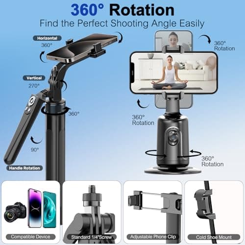 Auto Face Tracking Selfie Stick Tripod with Detachable Smart Tracking Gimbal, No App for Shooting, Cell Phone Photo and Video Kits Tripod Stand, 70.9" Camera Tripod with Remote and Gesture Control view 3