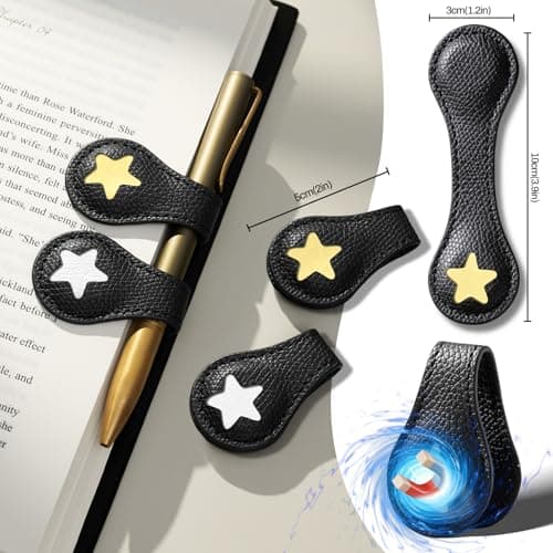 2Pcs Magnetic Leather Bookmarks with Gift Box, Magnetic Pen Holder Book Marks Clip Gift for Book Lover Readers Men Women Teachers Students, Star (Black+Black) view 3