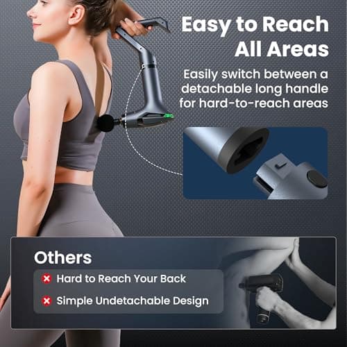 Detachable 3-in-1 Massage Gun with Extension Handle & Massage Strap, Back Pain Relief Percussion Muscle Massager for Neck Shoulder, 12 Speeds &12mm Amplitude for Hard-to-Reach Areas, Quiet & Portable view 3