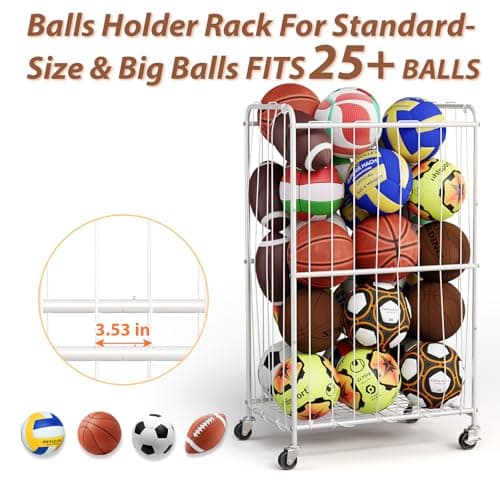 YKDIRECT 250L Rolling Ball Organizer with Locking Wheels - Large Sports Storage Basket for Basketball Soccer Football Volleyball, Steel Garage Equipment Cart with Elastic Rope for Household Storage view 5
