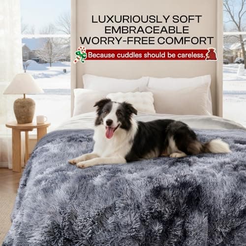 Luciphia Calming Waterproof Dog Blanket, Reversible Faux Fur Pet Blanket | Reversible waterproof blanket faux fur machine washable couch cover bed protector, Tie-dye Grey, 50" x 60" view 5