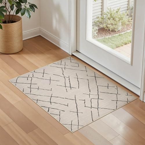 kakania 2x3 Washable Entryway Rug: Non Slip Soft Thin Small Rug, Boho Geometric Modern Decor, Easy Clean Indoor Floor Door Mat for Kitchen Bedroom Kids Dorm - Beige view 1