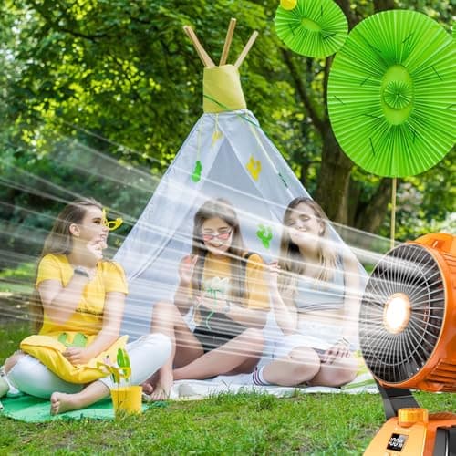 Camping Fan - Rechargeable Portable Battery Powered Camping Fans for Tents with LED Light, Power Display, Timers & 360° Hanging Hook, Ultra Quiet USB Personal Tent Fan for Fishing Travel Home Office view 7