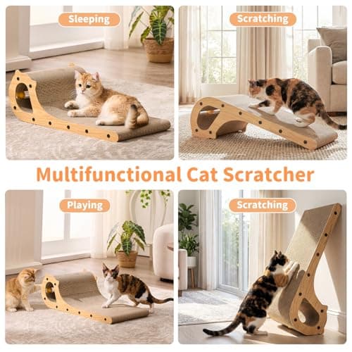 ZOMISIA Cat Scratcher Bed, 2 in 1 Cardboard Scratching Board for Indoor Cats, Scratch Couch Lounge with Bell Ball Toy for Double-Sided Usability view 7