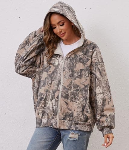 ACCPUR Women Camo Hoodie Oversized Fleece Full Zip Up Sweatshirt Casual Long Sleeve Jackets Trendy Fall Clothes With Pockets view 6