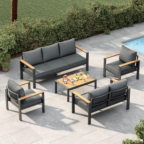 Garvee Aluminum Patio Furniture Set 7 Seats with Coffee Table Spacious Outdoor Sectional with Washable Thick Cushions, Patio Conversation Sets for Porch, Balcony, Deck, Yard view 3