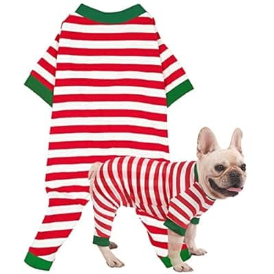 Sychien Dog Christmas Pajamas Medium,Red and White Striped Pjs for Boy Girl Dogs,Thermal Warm Cotton Christmas Holiday Jumpsuit,M