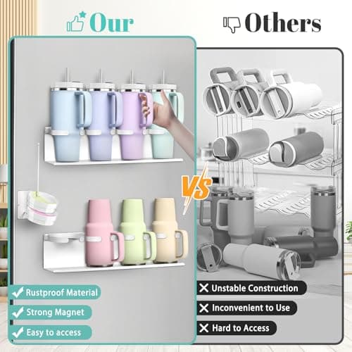 Magnetic Cup Holder for Fridge,8 Cups Water Bottle Organizer for Stanley 30 40 oz with Tumbler Lid Organizer,High Capacity Heavy Duty Kitchen Storage Rack Accessories view 6