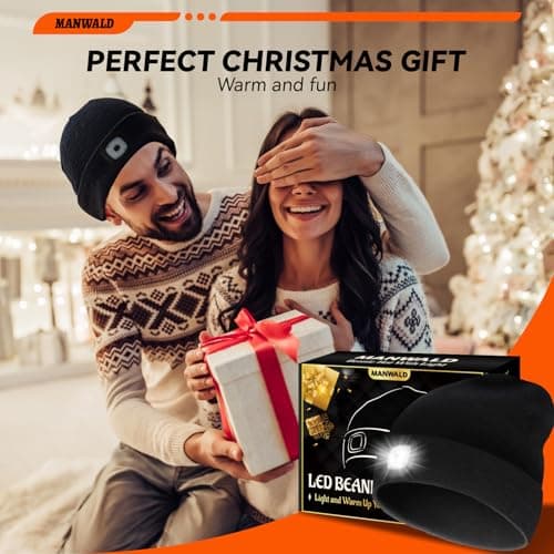 MANWALD LED Beanie Hat with Light, USB Rechargeable LED Headlamp, Gifts for Men, Mens Gifts, Birthday Gifts for Him Dad Husband, Boyfriends, Black view 7