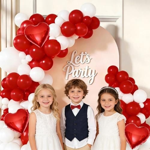 Red White Balloon Garland Arch Kit, 156Pcs White Red Latex Balloons with Heart Foil Balloons for Valentine’s Day Wedding Engagement Christmas Birthday Party Decoration view 6