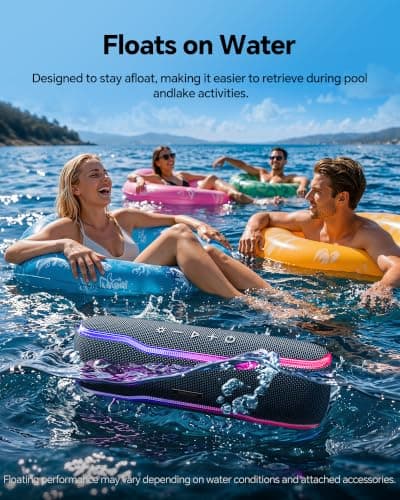 Bluetooth Speaker, IPX7 Waterproof, 50W Peak/25W RMS, Matte Black | 24H Playtime, Flashing lights, TWS pairing, ideal for beach trips, outdoor parties, birthdays, graduations and everyday use view 5