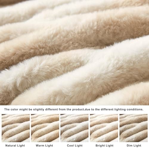 WDCOZY Ruched Faux Fur Throw Blanket Soft Cozy Fluffy Luxurious Blankets Couch Bed Sofa Chair Home Decor Warm Furry Fall Winter Plush Rabbit Fur Bubble Blanket 50" x 60", Caramel Beige Camel Neutral view 5