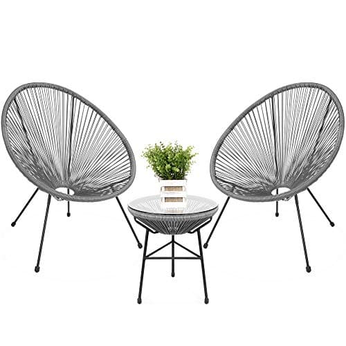 Best Choice Products 3-Piece Outdoor Acapulco All-Weather Patio Conversation Bistro Set w/Plastic Rope, Glass Top Table and 2 Chairs - Gray view 1