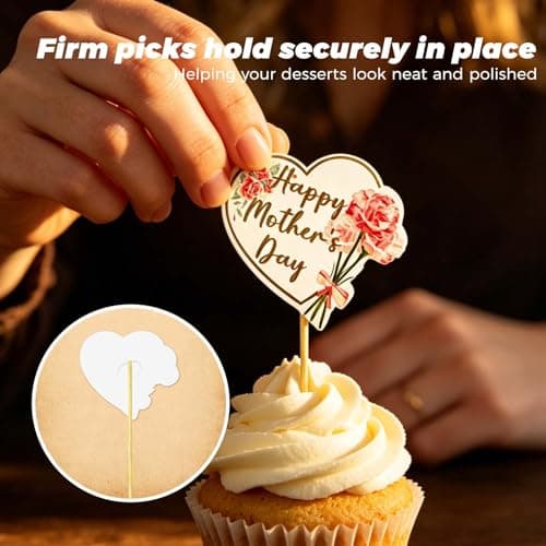 Oeyliz Happy Mothers Day Cupcake Topper 24 Pieces Flower Patterns Mom Cake Decorations Happy Mothers Day Cupcake Toppers for Mothers Day Party Cake Decorations view 7