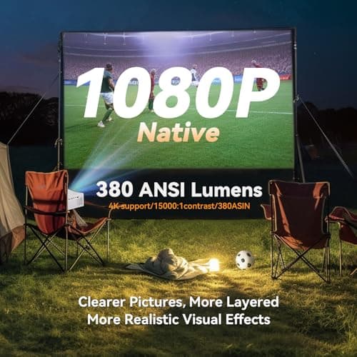 5G WiFi Bluetooth Projector, Native 1080P Outdoor Movie Projector with 200" Display, 380ANSI Home Theater Video Projector 4K Supported, LED Video Projector Compatible with TV Stick, Phone/PC view 2