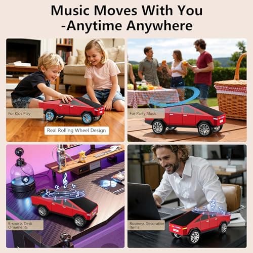 AONOX Cybertruck Bluetooth Speaker for Car, Mini Wireless Speaker with LED Lights, FM Radio, USB/TF Card, TWS Stereo, Desk Gaming Outdoor Use, Gift for Car Lovers view 4