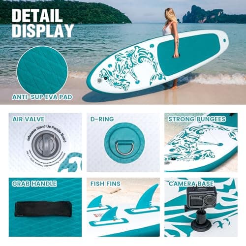 FEATH-R-LITE Inflatable Paddle Board Stand Up Paddleboards for Adults SUP with Premium Accessories Pump, Adjustable Paddle, Leash, Three Fins, Backpack view 3