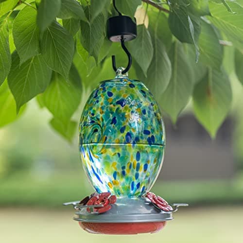 Muse Garden Glass Humming Bird Feeders for Outdoors - 27OZ Blown Glass Hummingbird Feeder - Unique Gift for Mom Gardeners Women, Outdoors Hanging Garden Decor, Includes Ant Moat & Brush, Starry Night view 2
