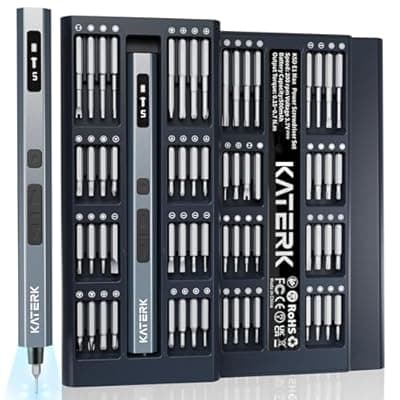 KATERK Electric Screwdriver, 64-in-1 Mini Precision Screwdriver Cordless with 5 Torque Levels, Max 0.75N.m, 500mAh Battery, Small Power Screwdriver Repair Tool Kit for 3D Printer, Laptop, Phone, Watch