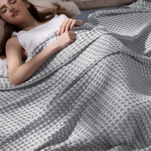 Bedsure Cooling Cotton Waffle King Size Blanket - Lightweight Breathable Blanket of Rayon Derived from Bamboo for Hot Sleepers, Luxury Throws for Bed, Couch and Sofa, Grey, 104x90 Inches view 1