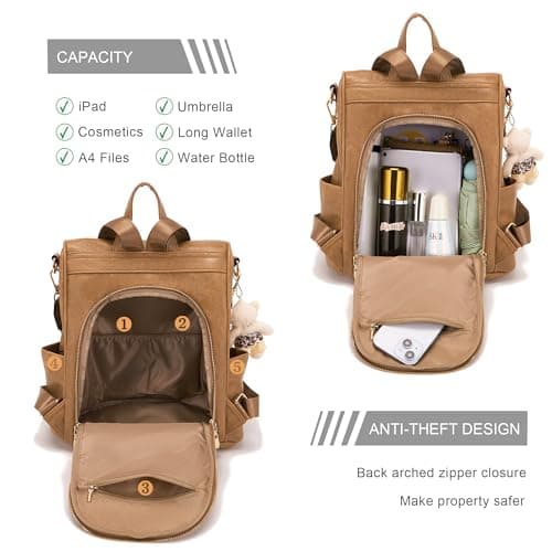 Soperwillton Women Fashion Backpack Purse Anti-Theft Leather Shoulder Bag Travel Multi Pockets Handbag Wallet Set 3pcs view 2