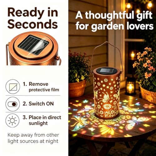 Ziraisys Butterfly Colorful Solar Lantern Outdoor Waterproof, Garden Gift | Metal Decor for Yard,Patio,Backyard,Porch, Hang/Stand Use, Garden Gift for Women Mom Grandma, Auto Dusk/Dawn,6-10h Lighting view 4