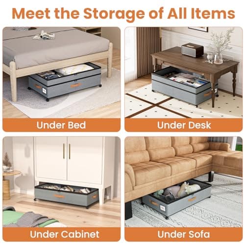Mqaue Storage Box,Under Bed Storage with Wheels 72L XXL Under the Bed Storage Containers Large, 10‘’ Tall Adjustable Storage for Underbed with Lids, Rolling for Shoes, Clothes, Blankets, Grey view 6
