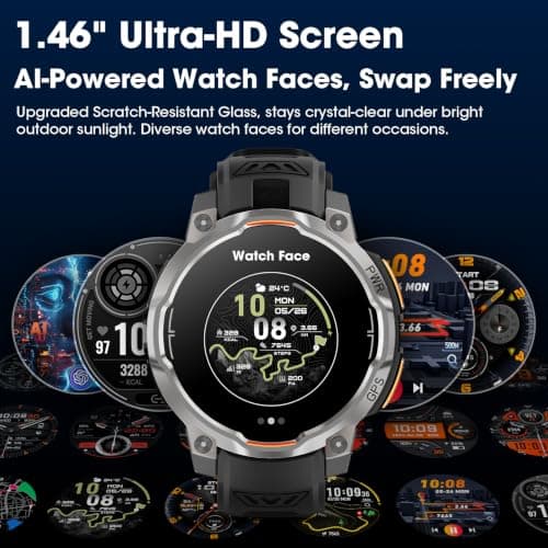 Smart Watches for Men GPS & Offline Maps,1.46''Military Smartwatch 1200mAh | Built-in Chatgpt,Rugged Smart Watch Compass,Altimeter,Barometer,100+ Sport Modes,Heart Rate/Sleep Monitor for Android/iPhone view 6
