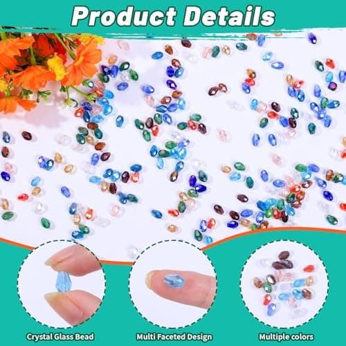Victlov 300pcs Glass Crystal Teardrop Beads 6X8mm Drop Glass Spacer Beads Colorful Clear Electroplated Color Crystal Beads for DIY Jewelry Bracelet Making (Facet Drop) view 4