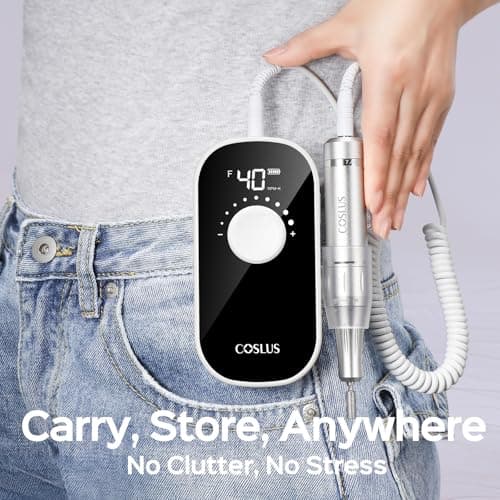 COSLUS Professional Rechargeable Electric Nail Drill 40000 RPM, Portable Nail File with Storage Stand for Acrylic Gel Polishing Removing - Easy to Use for Women, Manicure at Home DIY or Salon, White view 5