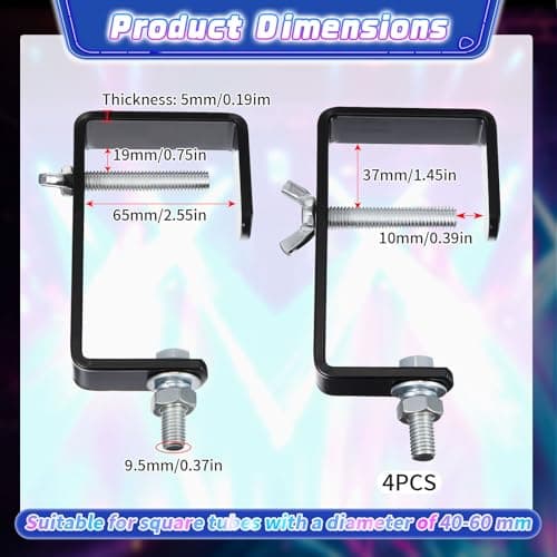 Zonon 4 Pack Stage Lighting Truss Clamp Hook for Square Tube Galvanized Iron Truss Clamps for LED Lights Spotlight, Moving Head Beam Square Tube Clamp, Heavy Duty 88 Lbs /40 kg (Black) view 2