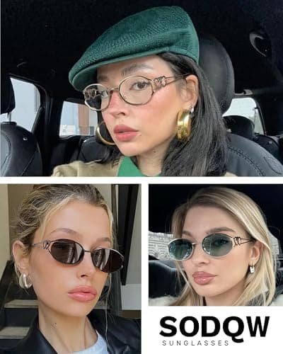 SODQW Retro Oval Sunglasses for Women Trendy Metal Frame Round Designer Sun Glasses with Heart Accents UV Protection view 5