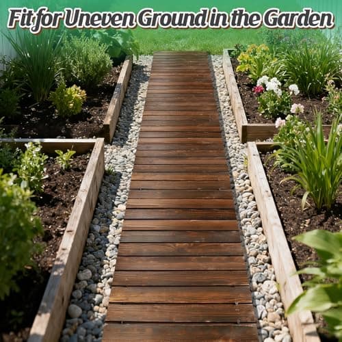 MEWTOGO 8.2ft Wooden Garden Pathway, Pool Walkway for Above Ground Pools | Weather Resistant Carbonized Pine, Roll Out Boardwalk Pavers, for Outside Stepping Stones Outdoor Flooring, Brown view 2