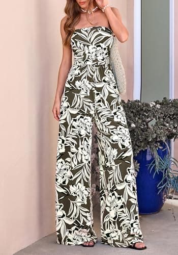 BTFBM Jumpsuits For Women Casual 2026 Floral Strapless Jumpsuit Wide Leg Rompers Beach Vacation Clothes Summer Outfits view 5