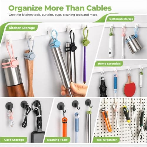 6 PCS Silicone Cable Ties - Reusable Cord Organizer with Hanging Loop, Adjustable Organizer Straps for Cords, Tools, Charger Cable, Kitchen Accessories, Home Office view 4